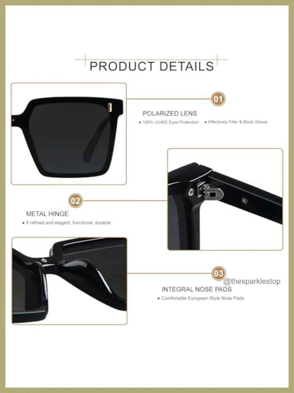 Oversized Square Sunglasses Polarized UV Protection Rimless Retro Shades